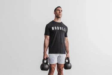 Nobull Men's T Shirts Black White | Australia (QW1408)